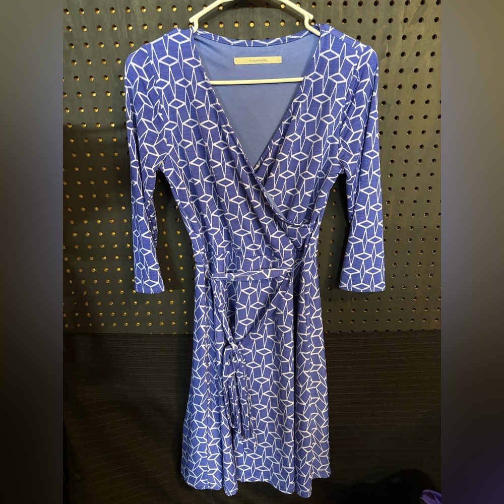 Hawthorn Geometric Blue Wrap Dress